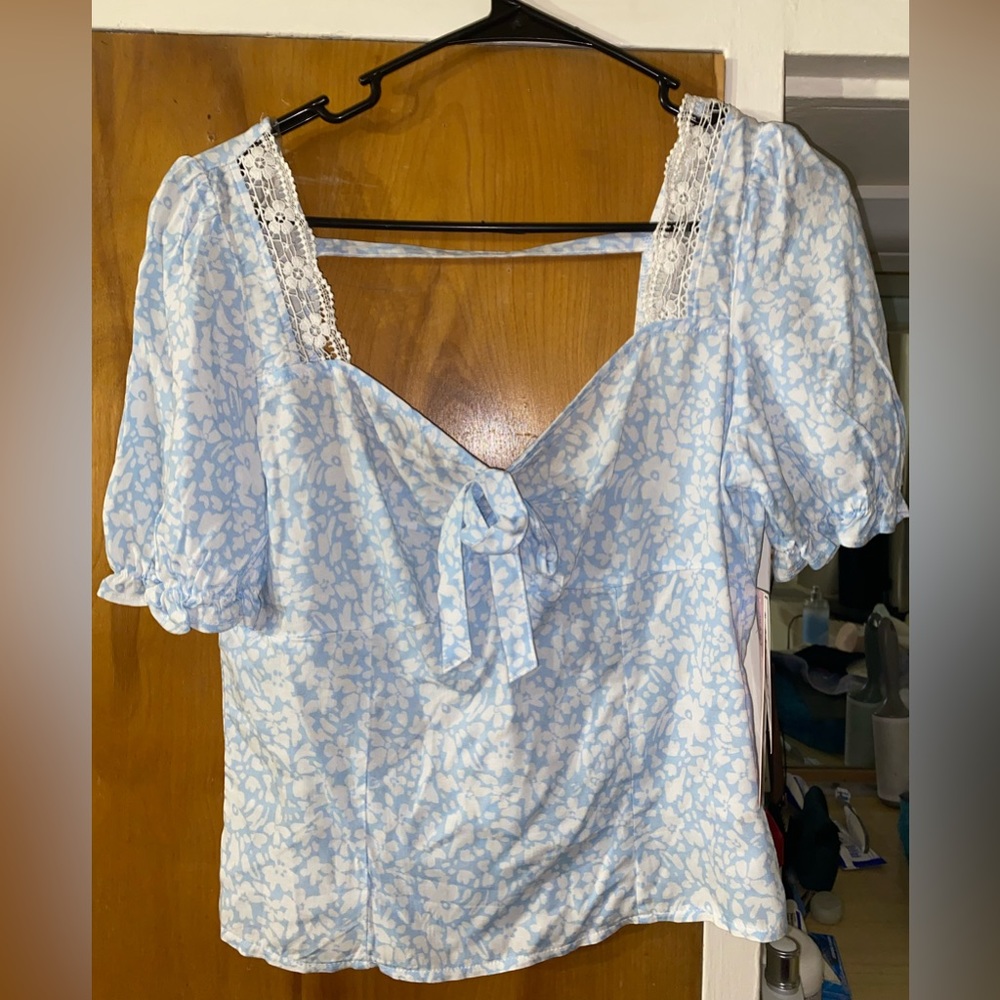Floral baby blue shirt